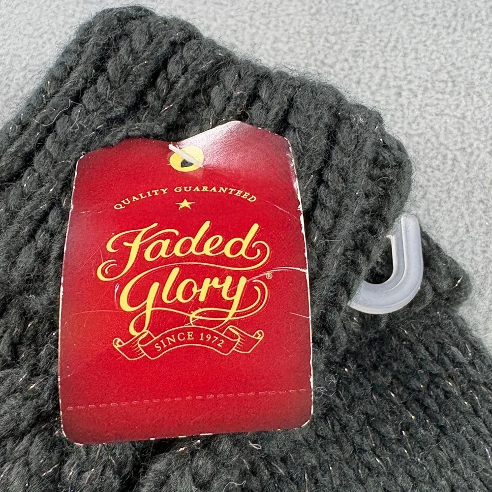 Faded Glory Women‎ Black Soot Cable Knit Shimmer Gloves FG173320 One Size NWT